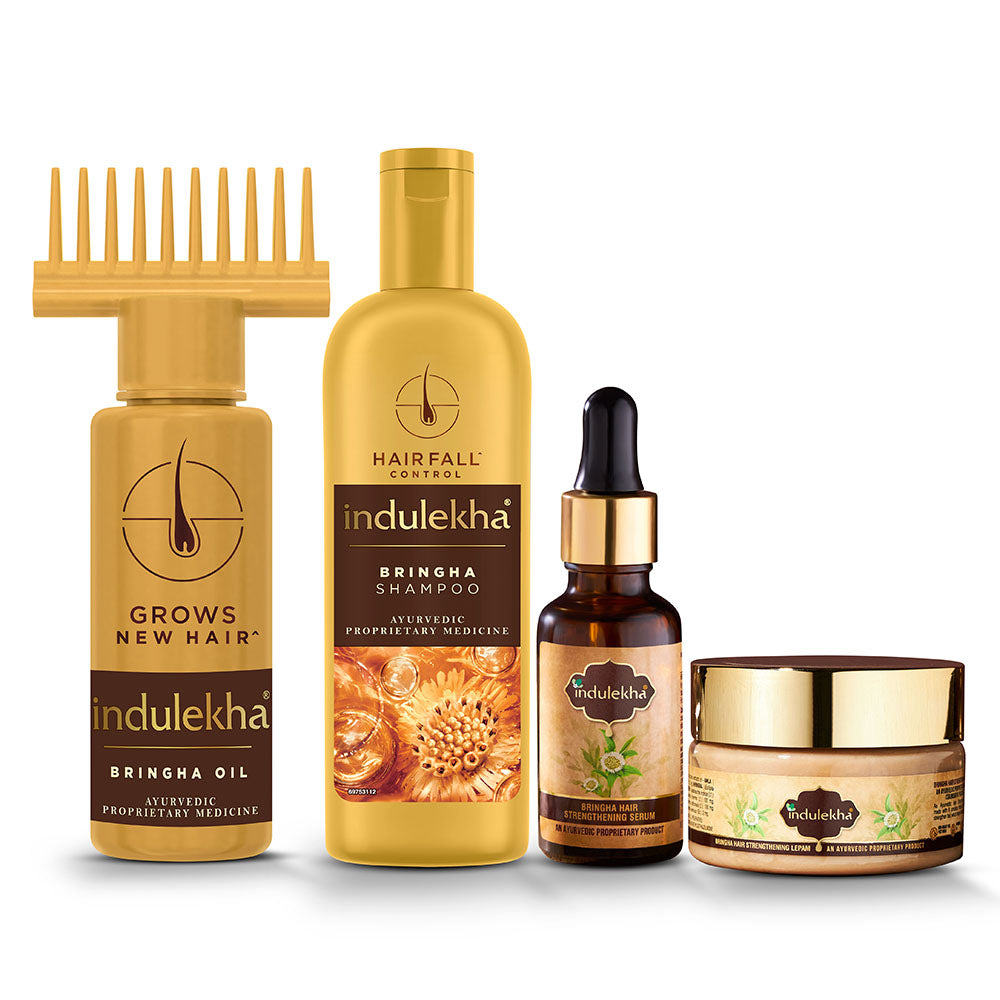 Indulekha Hair Combo: Bringha Hair Oil  Shampoo, Serum & Mask